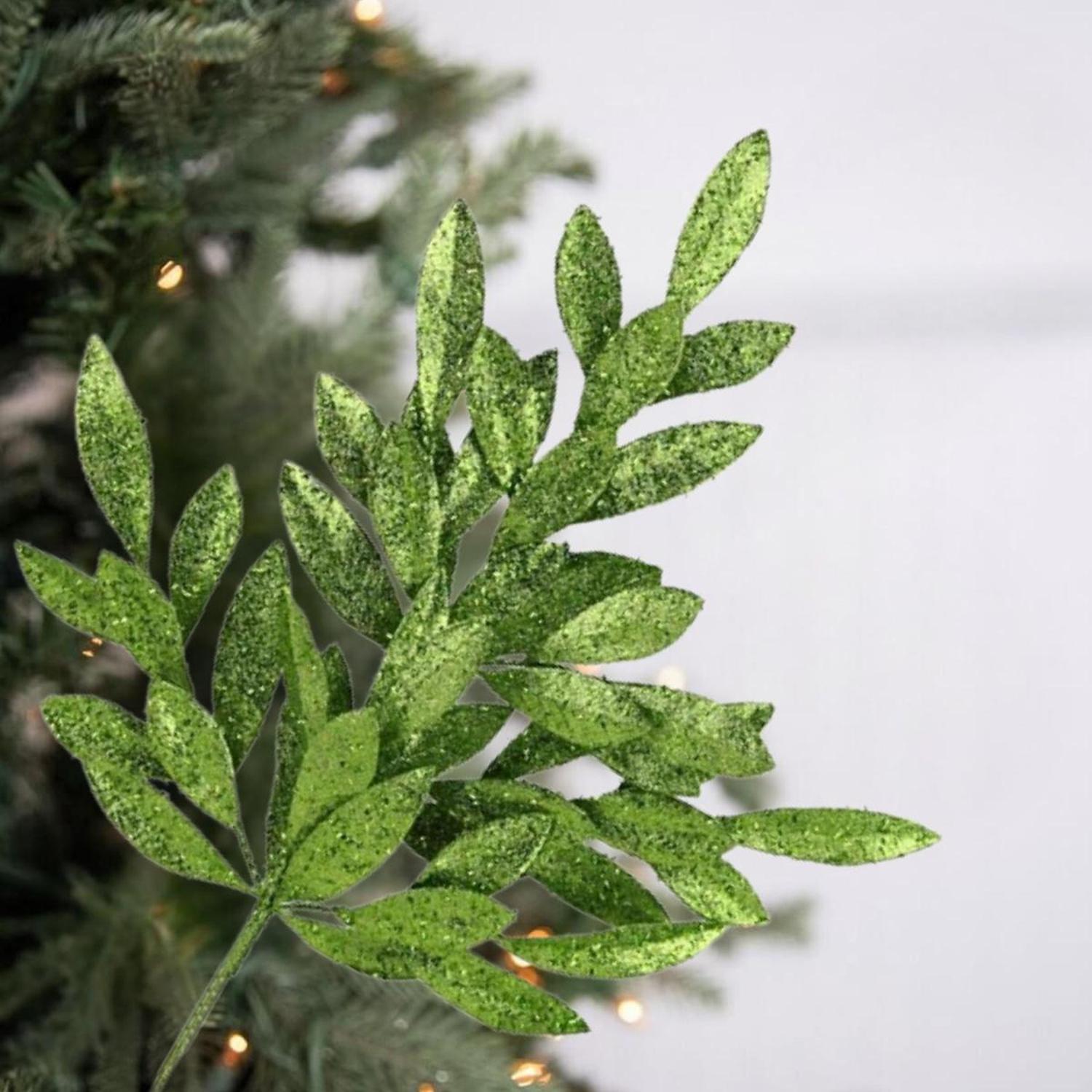 23" Glitter Bay Leaf Spray: Lime Green