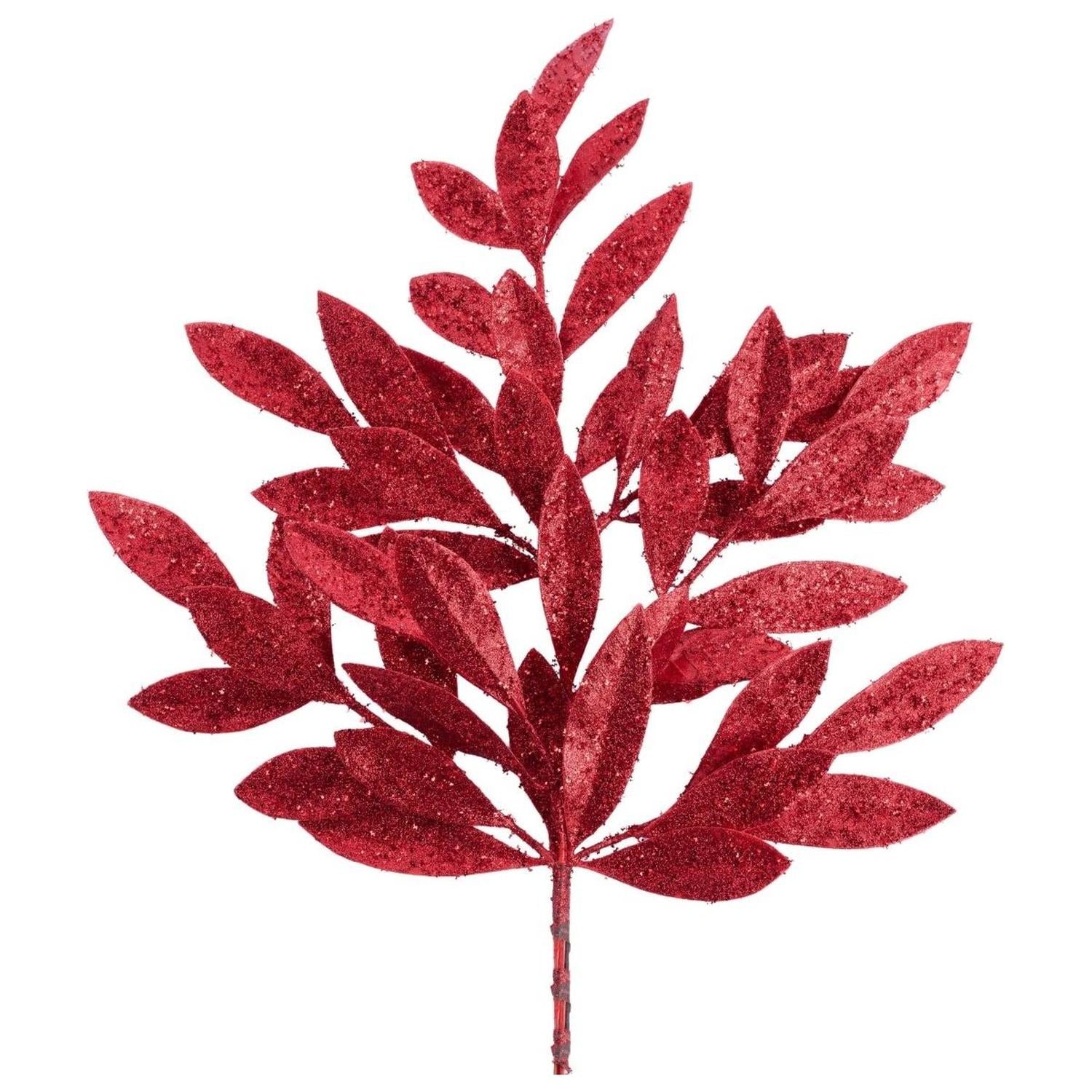 Shop For 23" Glitter Bay Leaf Spray: Red