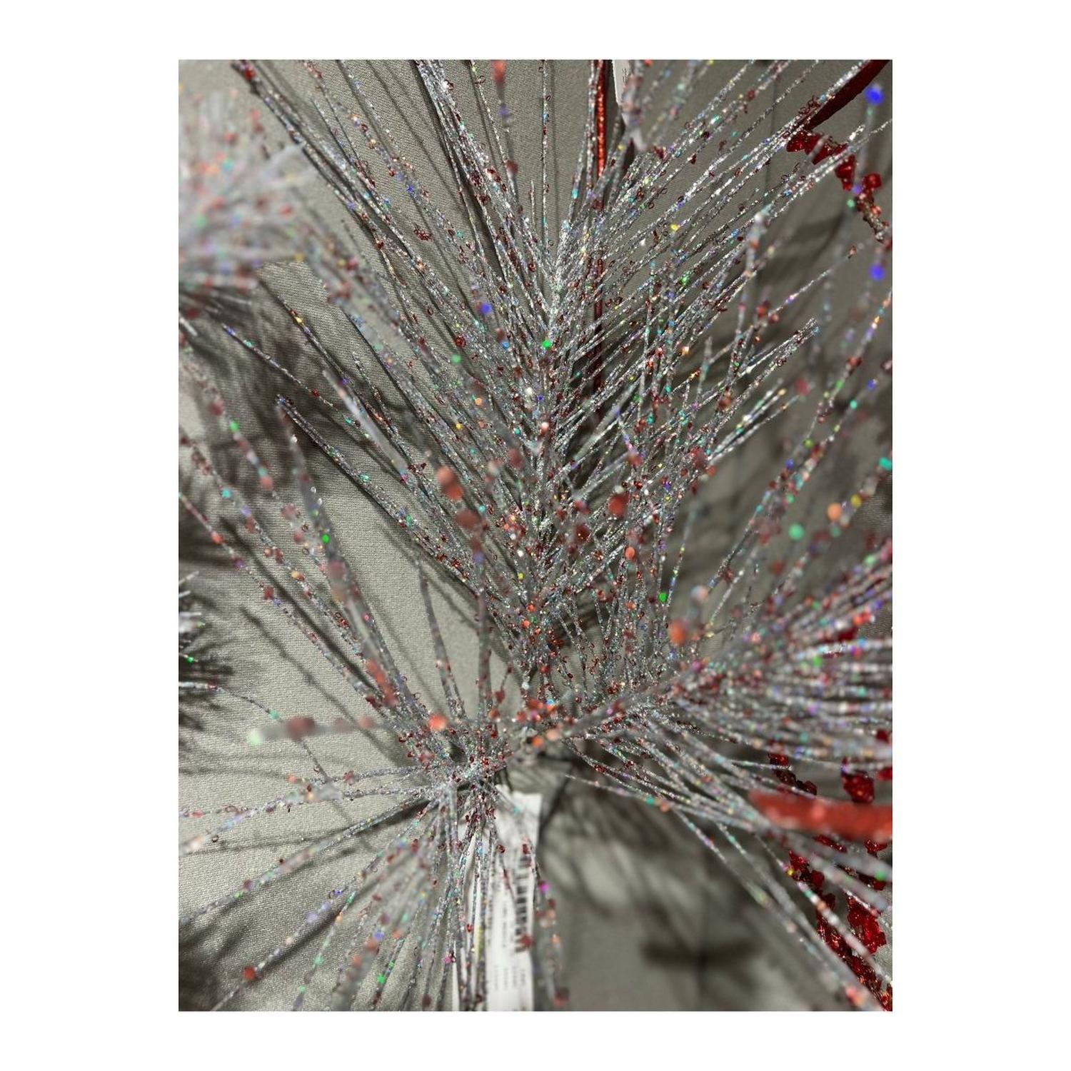 Shop For 23" Glitter Long Needle Pine Spray: Silver/Red
