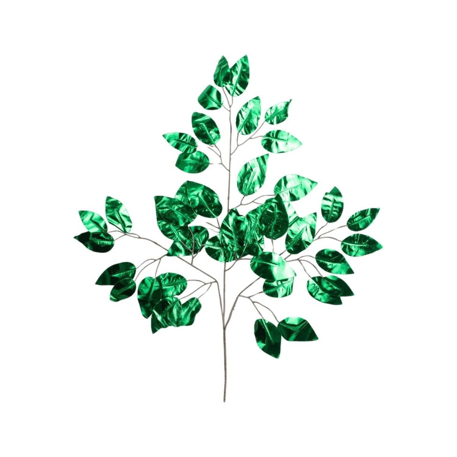 23" Metallic Ficus Leaf Spray: Emerald Green (Set of 12)