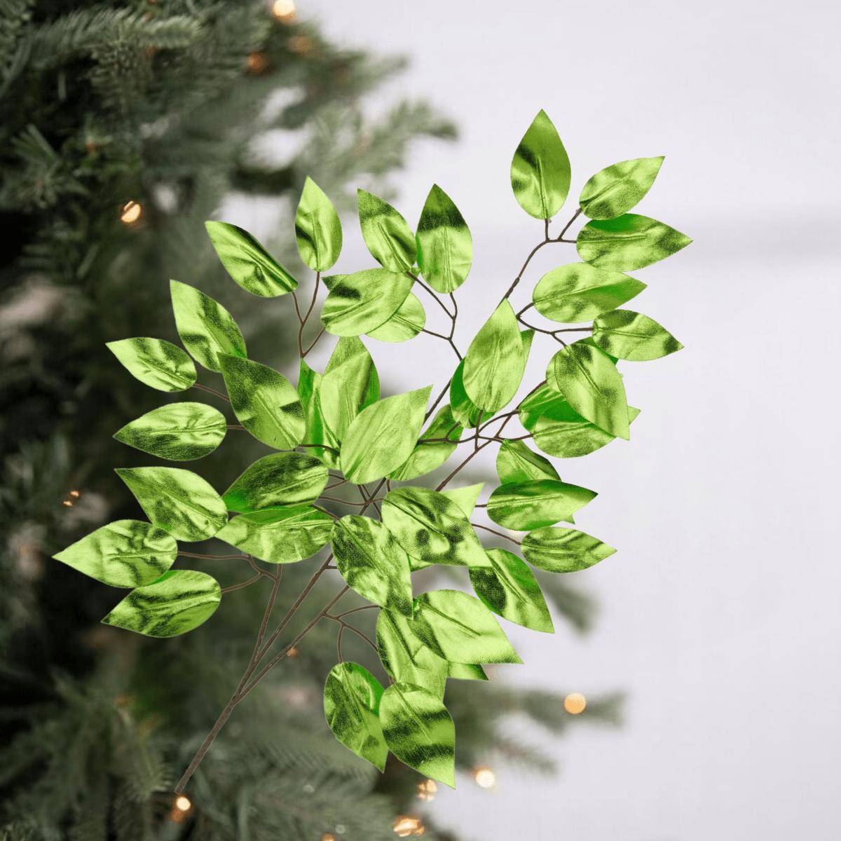 Shop For 23" Metallic Ficus Leaf Spray: Lime Green (Set of 12)