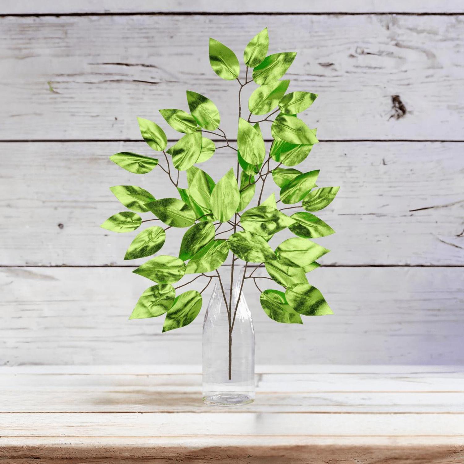 23" Metallic Ficus Leaf Spray: Lime Green (Set of 12)