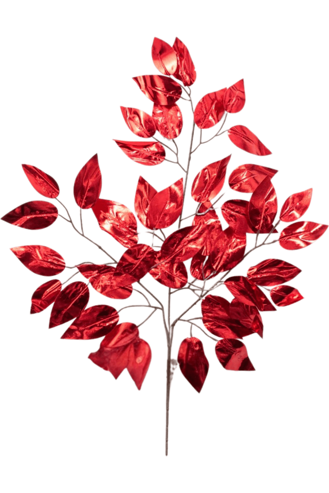 Shop For 23" Metallic Ficus Leaf Spray: Red (Set of 12)