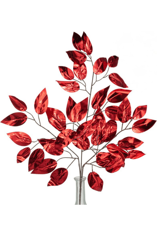 Shop For 23" Metallic Ficus Leaf Spray: Red (Set of 12)