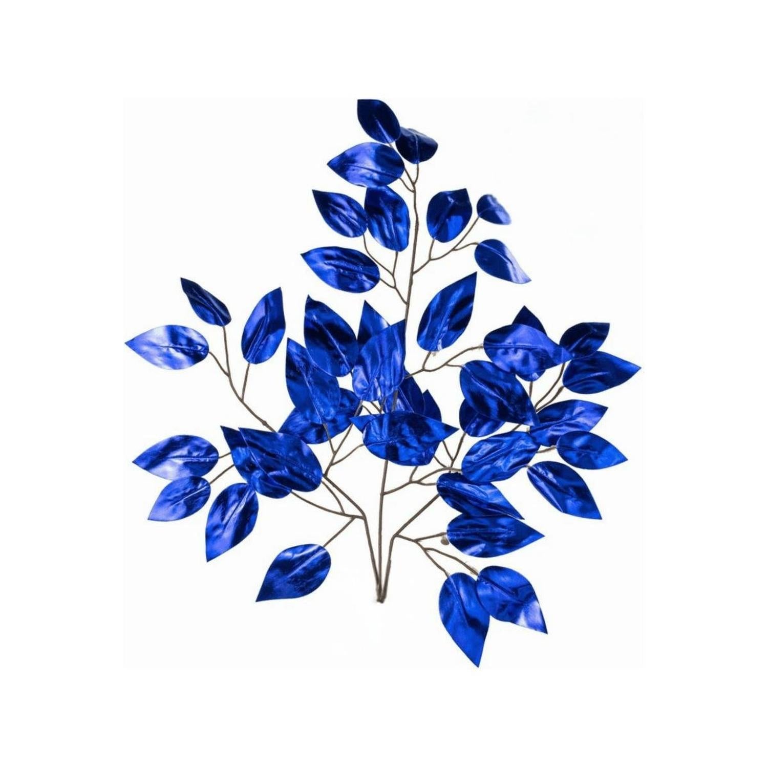 23" Metallic Ficus Leaf Spray: Royal Blue (Set of 12)