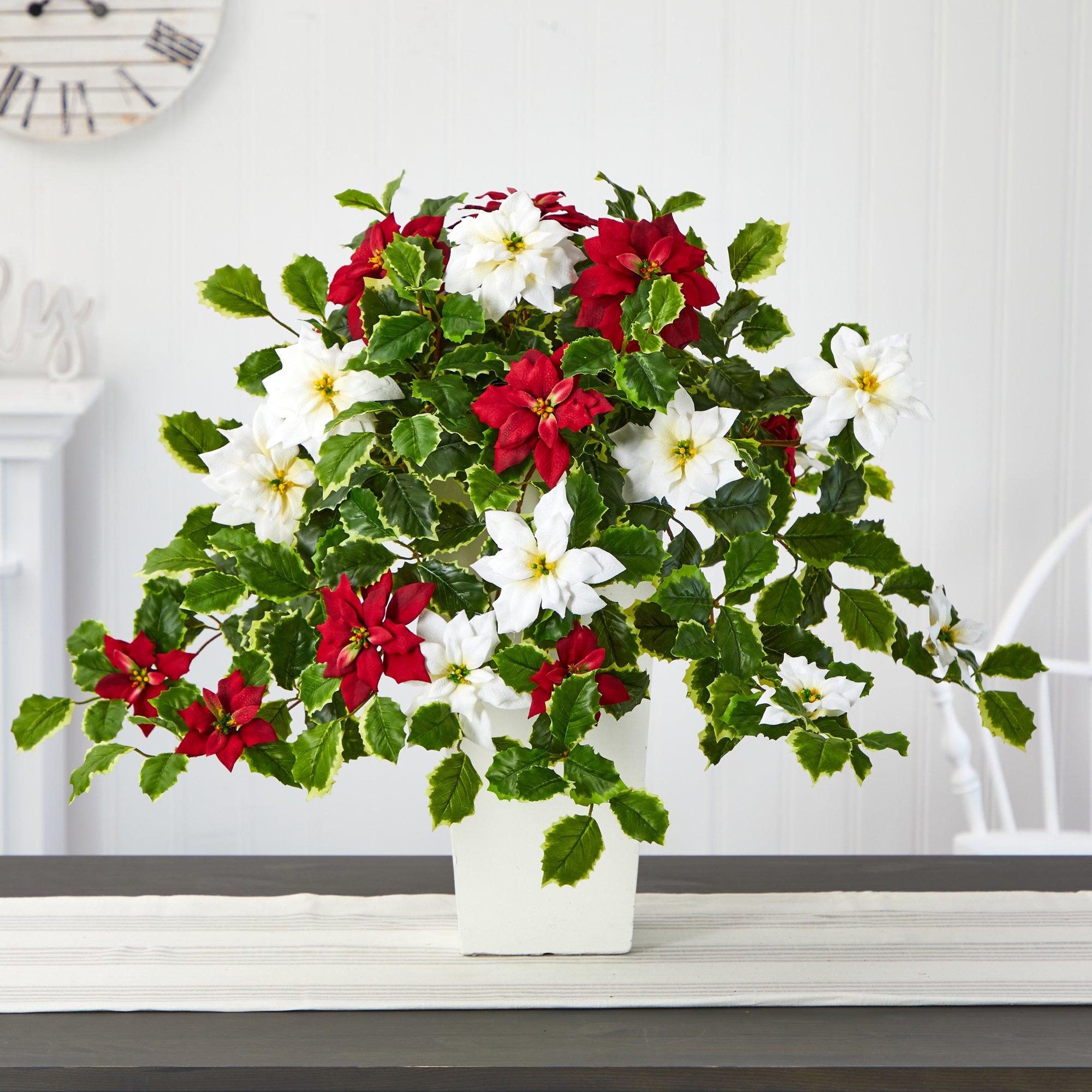 Shop For 23” Poinsettia Holly Artificial Planter