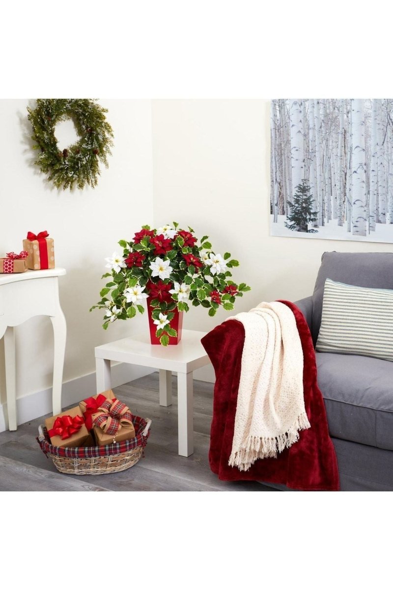 Shop For 23” Poinsettia Holly Artificial Planter