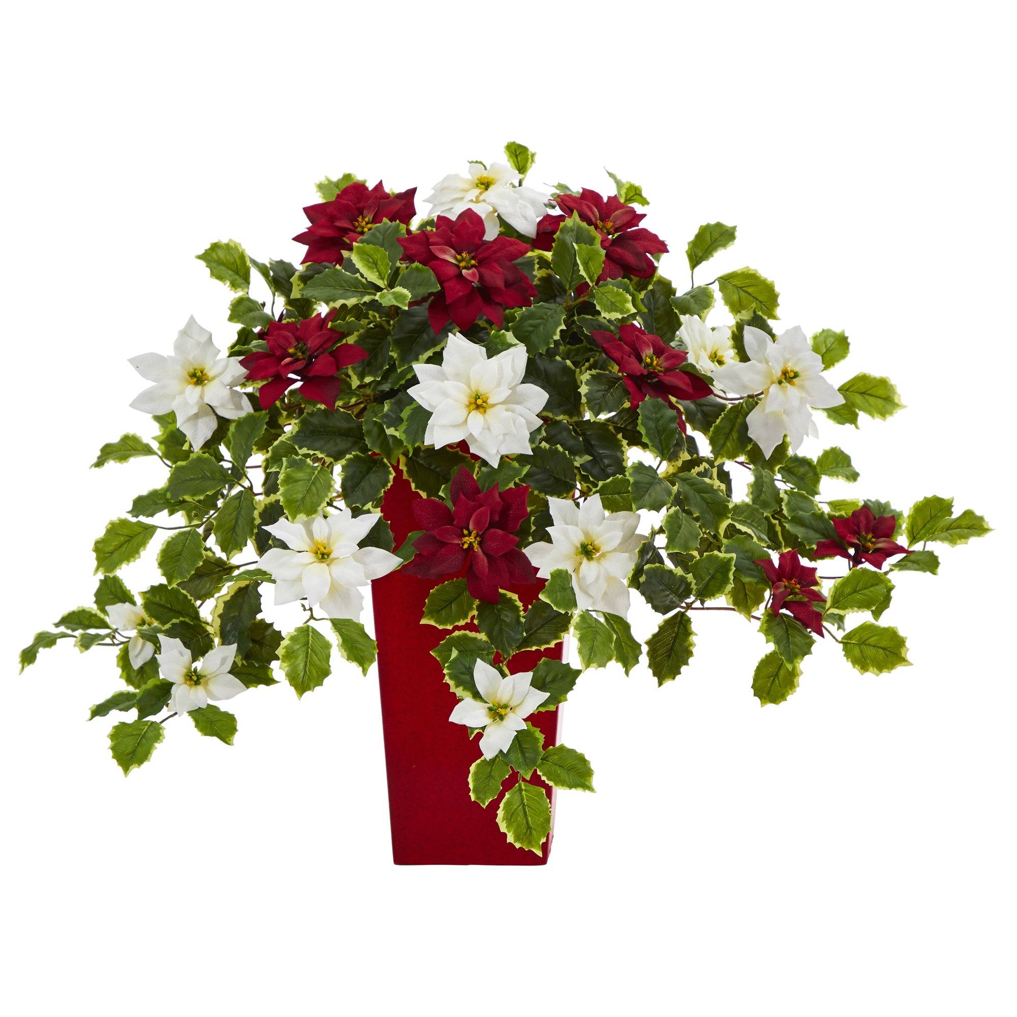 Shop For 23” Poinsettia Holly Artificial Planter