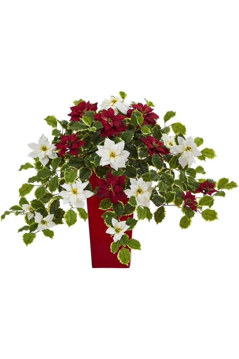 Shop For 23” Poinsettia Holly Artificial Planter
