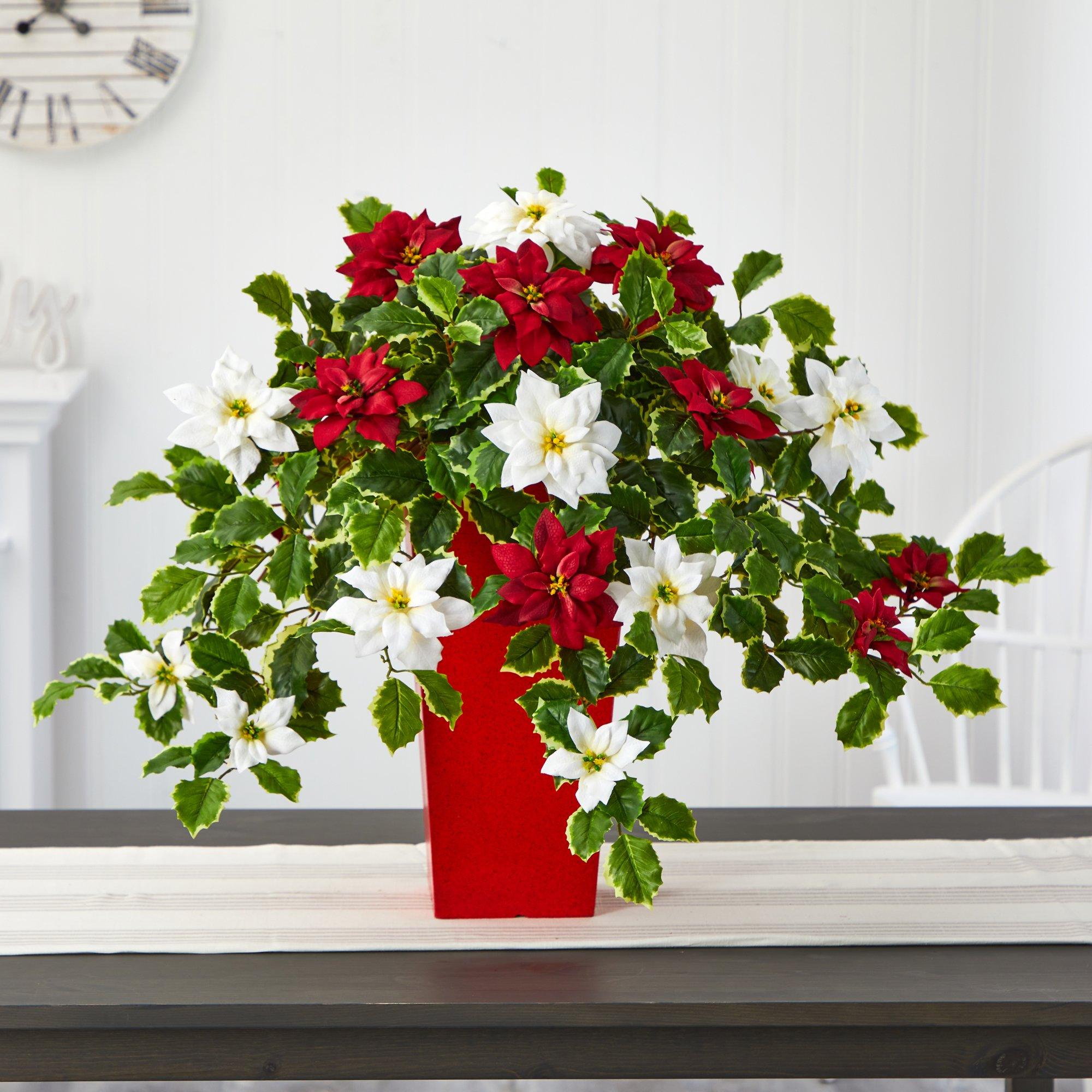 Shop For 23” Poinsettia Holly Artificial Planter