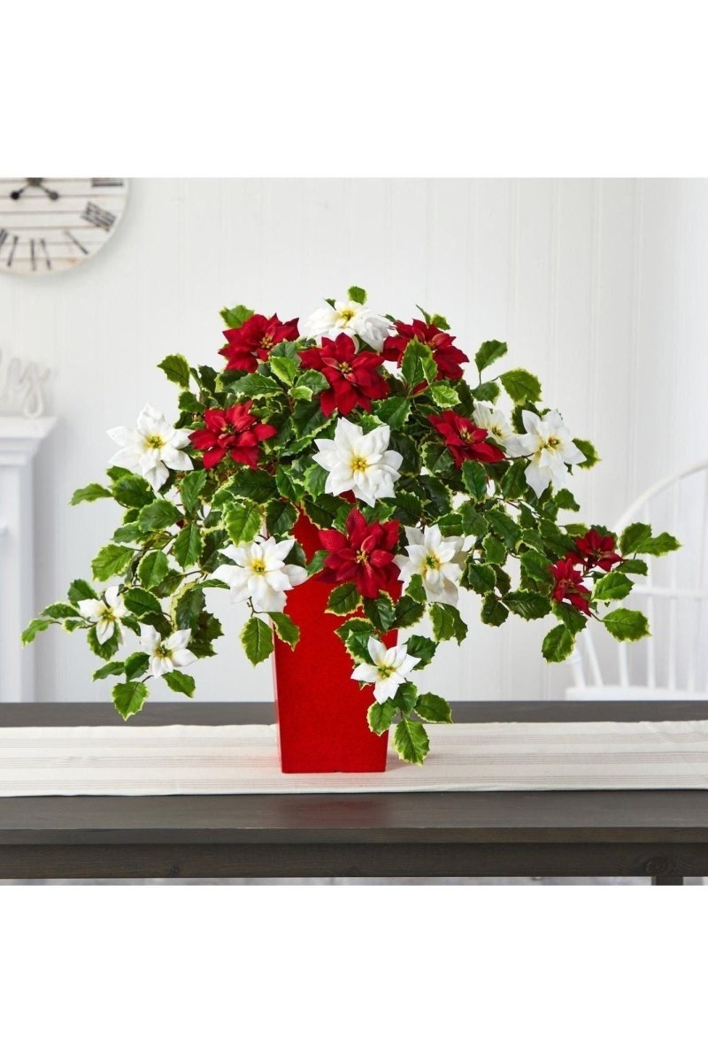 Shop For 23” Poinsettia Holly Artificial Planter