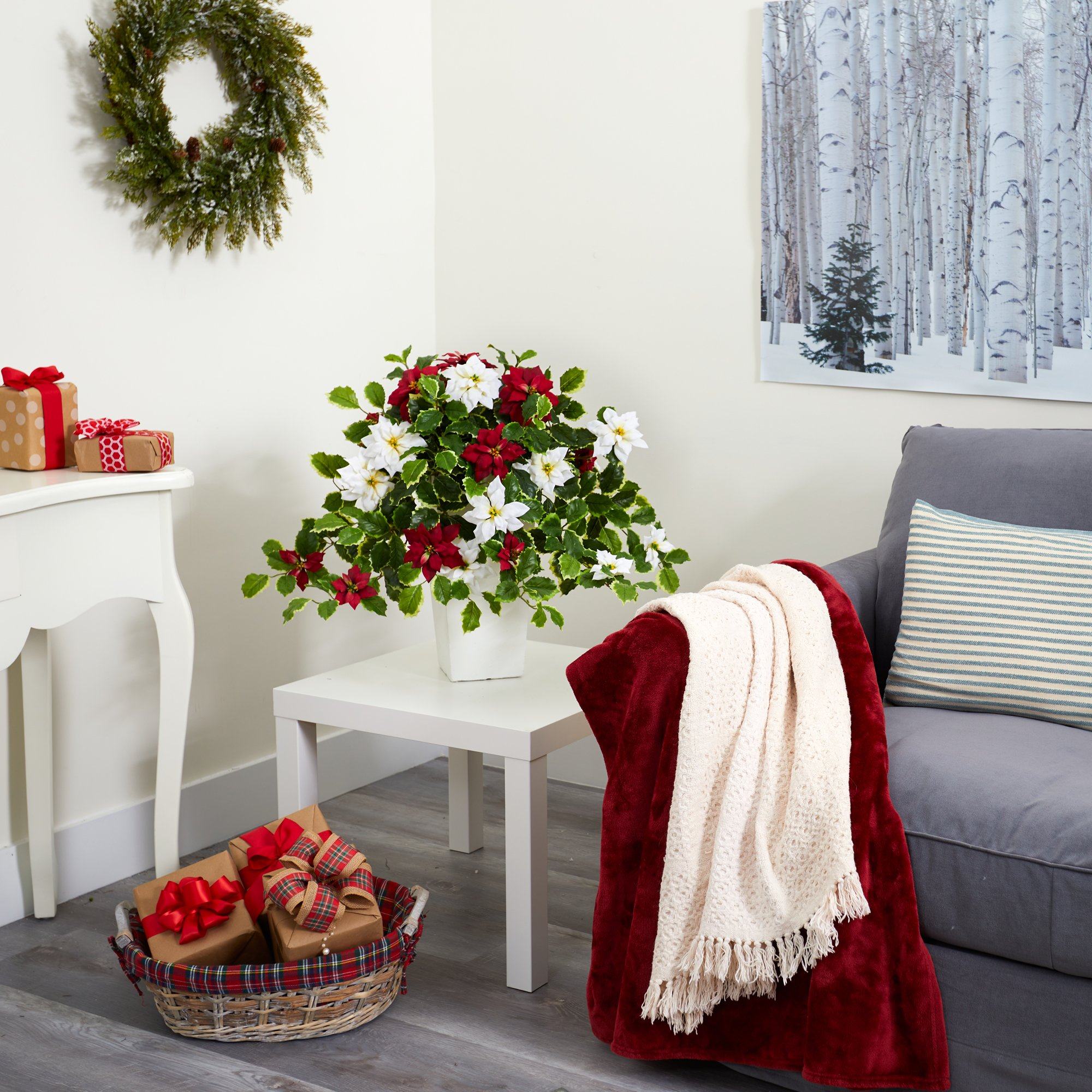 Shop For 23” Poinsettia Holly Artificial Planter
