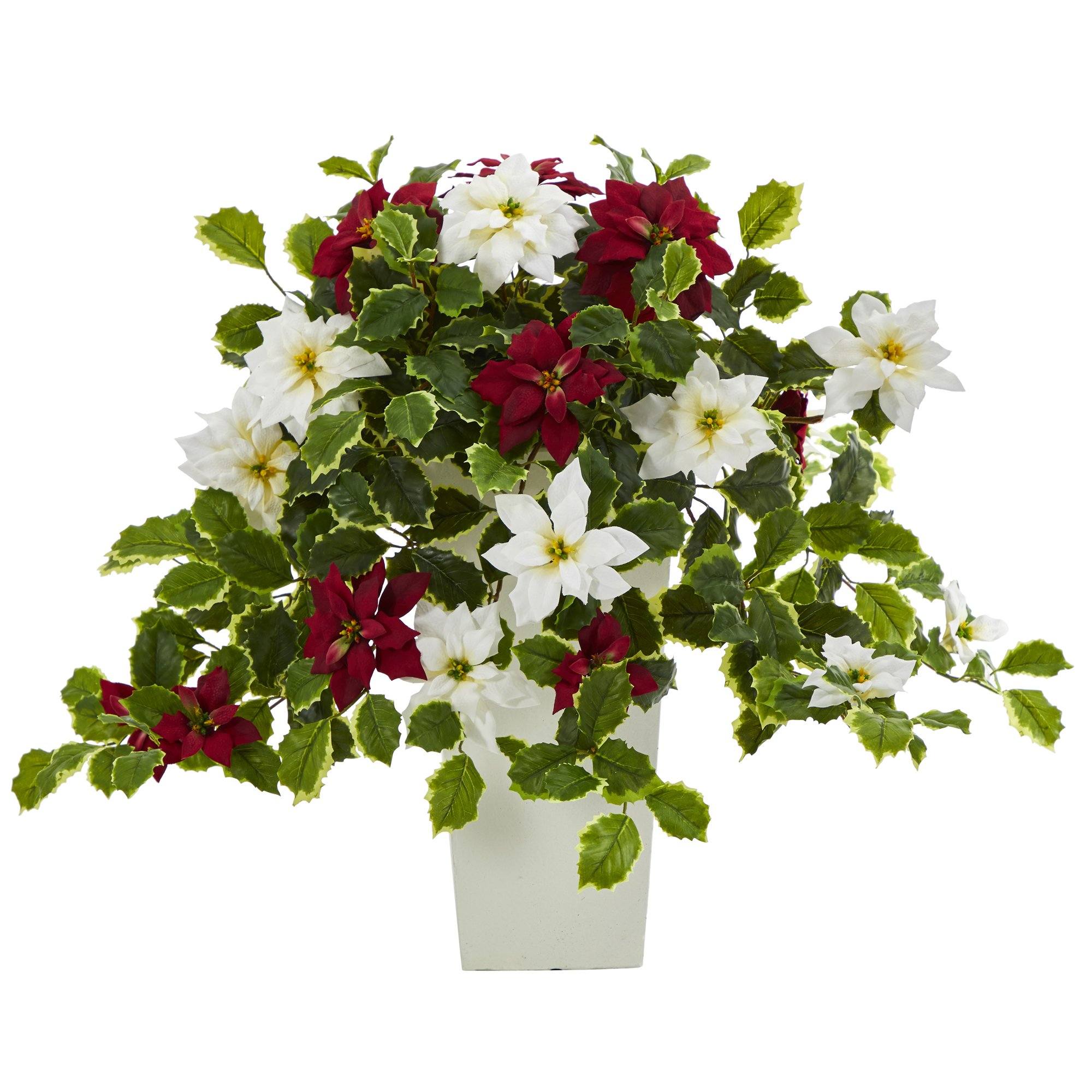 Shop For 23” Poinsettia Holly Artificial Planter