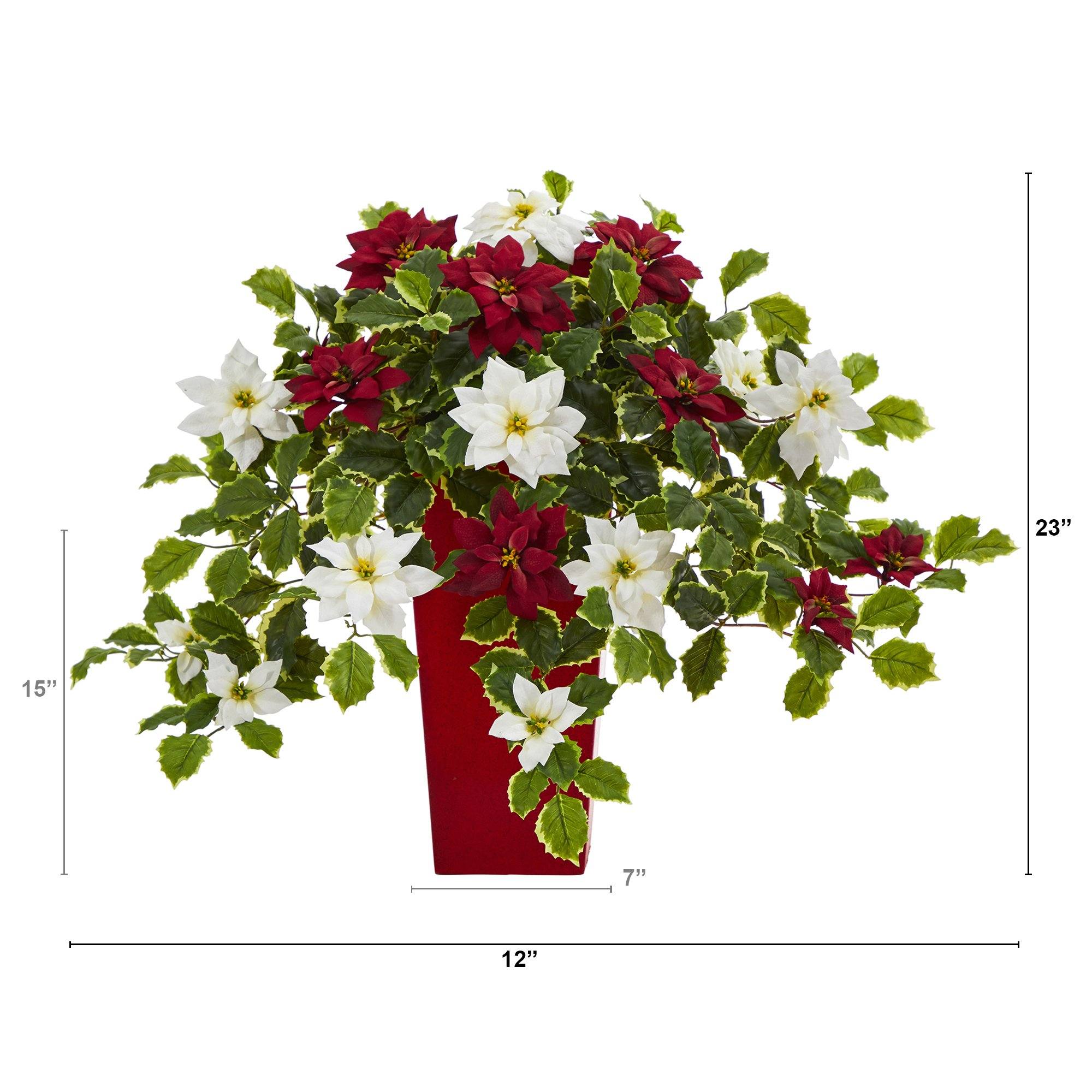 Shop For 23” Poinsettia Holly Artificial Planter