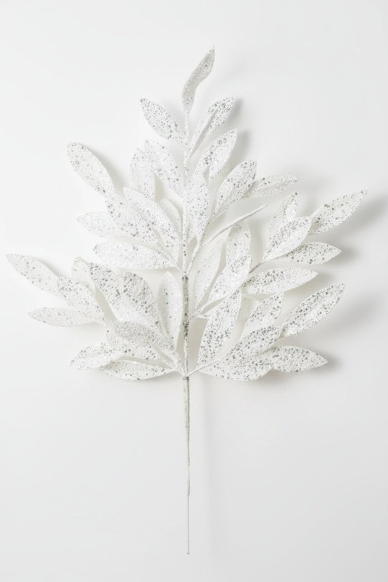 Shop For 23in Glitter Bay Leaf Spray: White/Silver