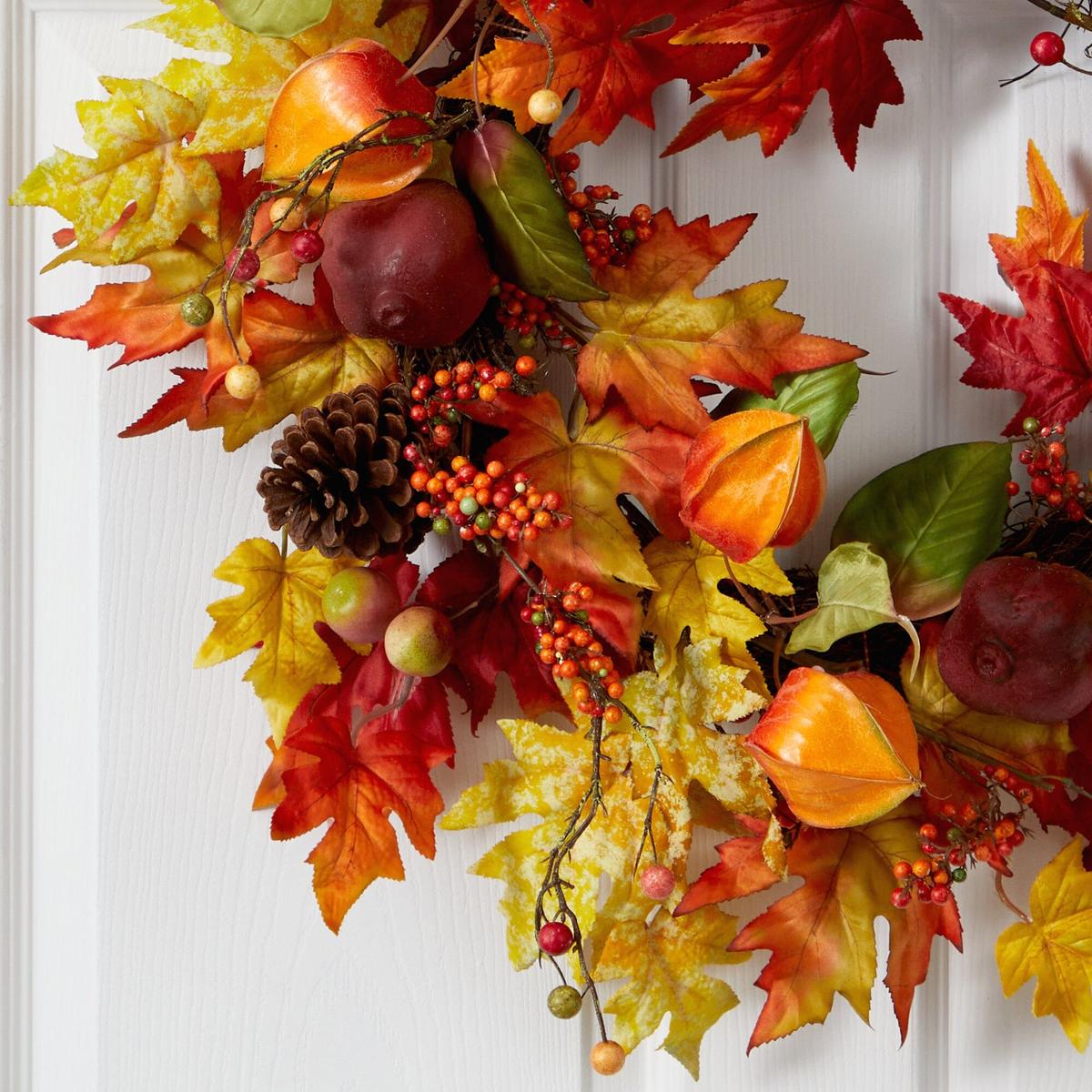 Shop For 24” Autumn Maple Leaf and Berries Fall Artificial Wreath