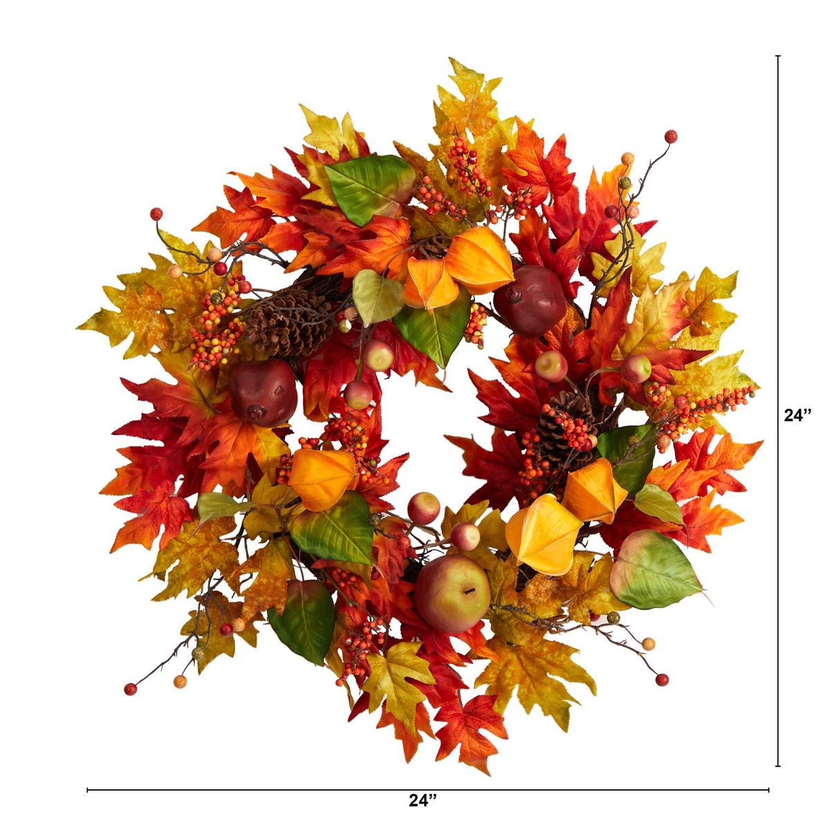 Shop For 24” Autumn Maple Leaf and Berries Fall Artificial Wreath