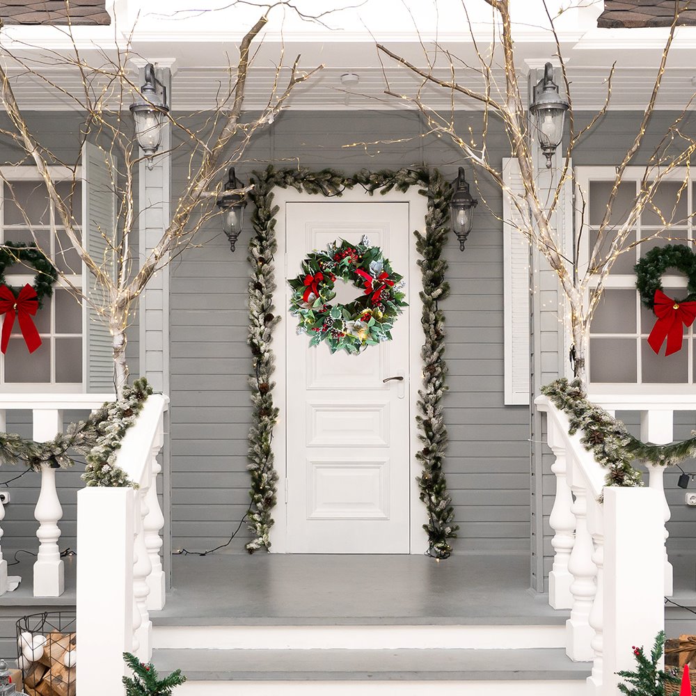 Shop For 24" Christmas Wreath, Prelit with Frosty Branches