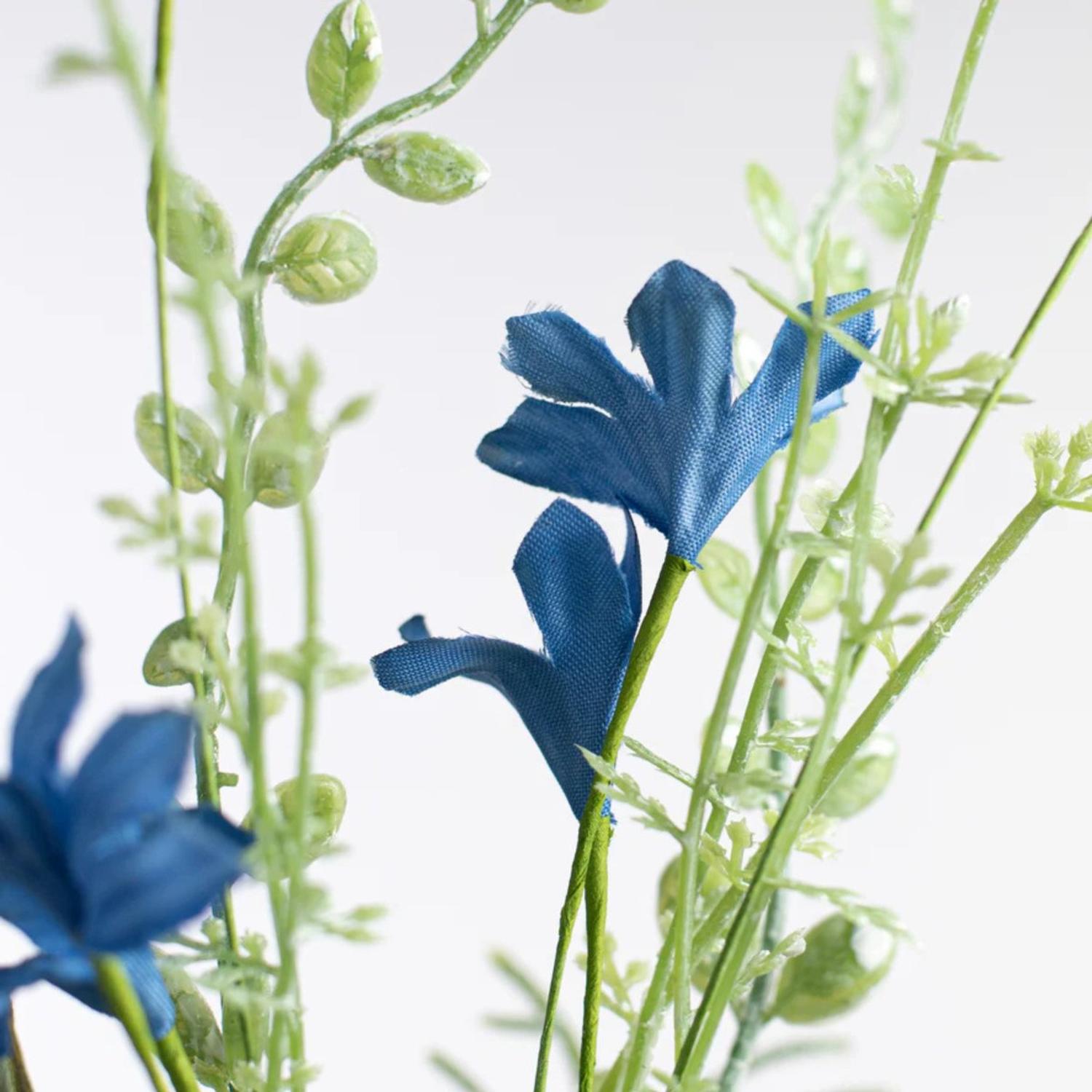 24" Fabric Flower, Leaf, Berry Spray: Two Tone Blue