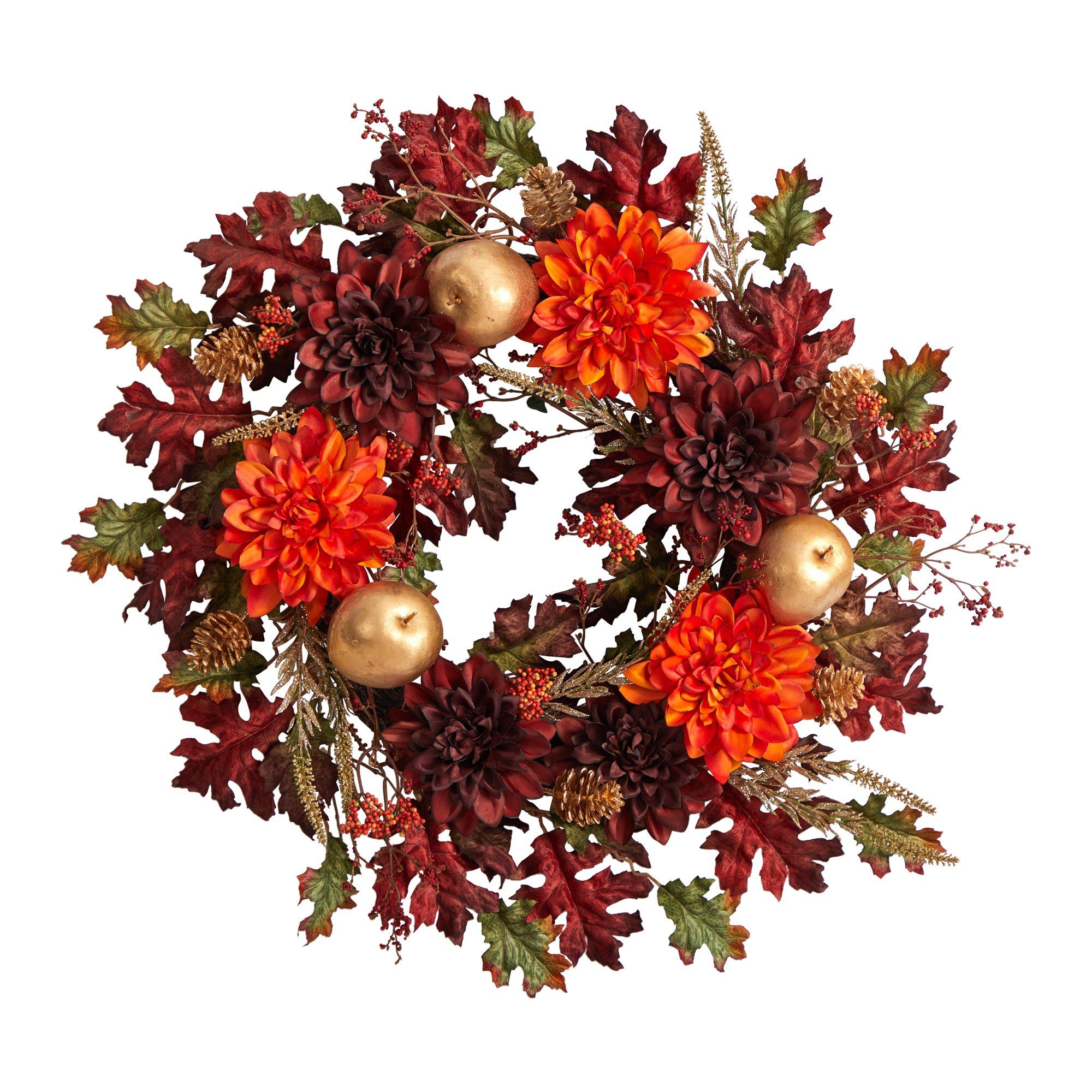 Shop For 24” Fall Dahlia, Golden Apple, Oak Leaf and Berries Wreath