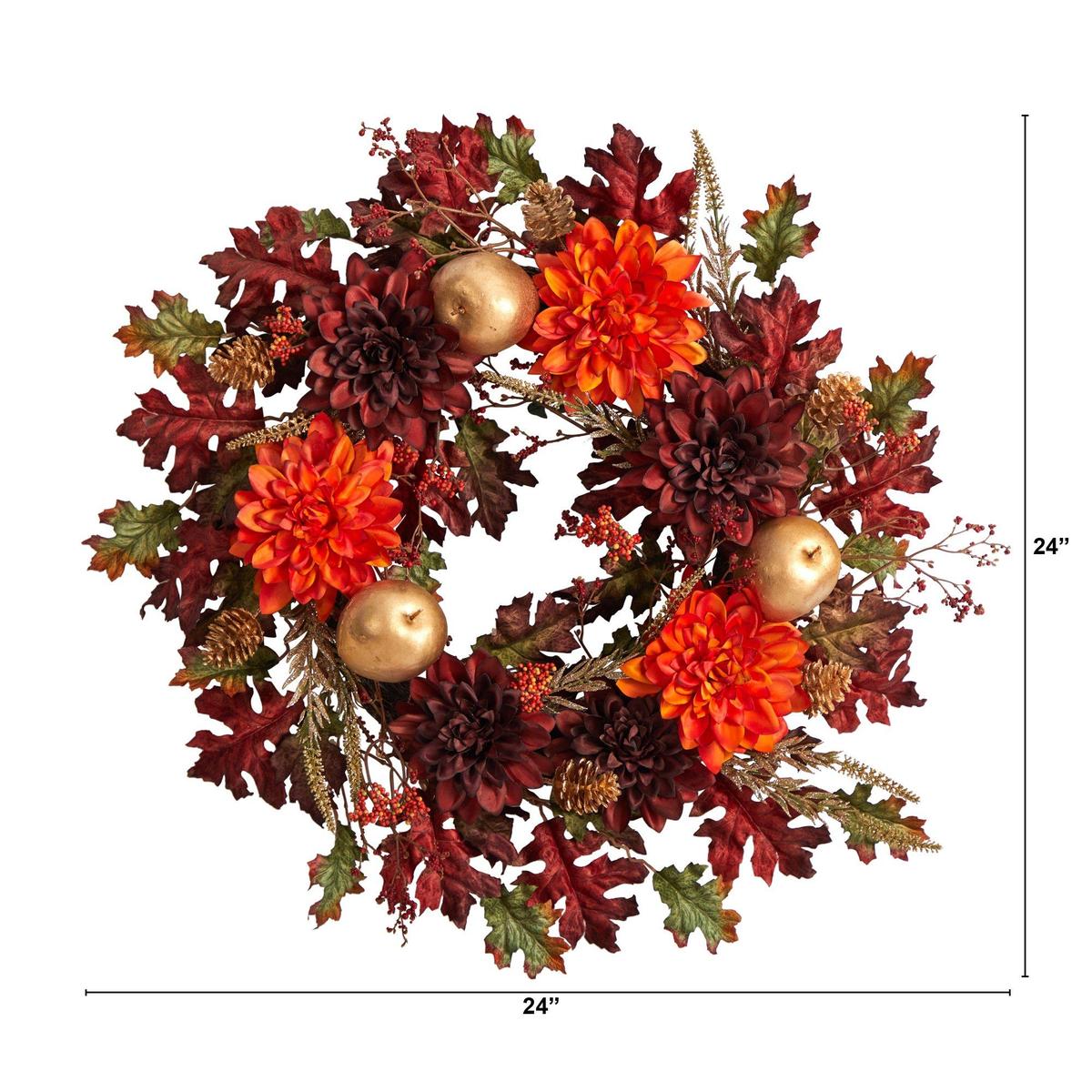Shop For 24” Fall Dahlia, Golden Apple, Oak Leaf and Berries Wreath