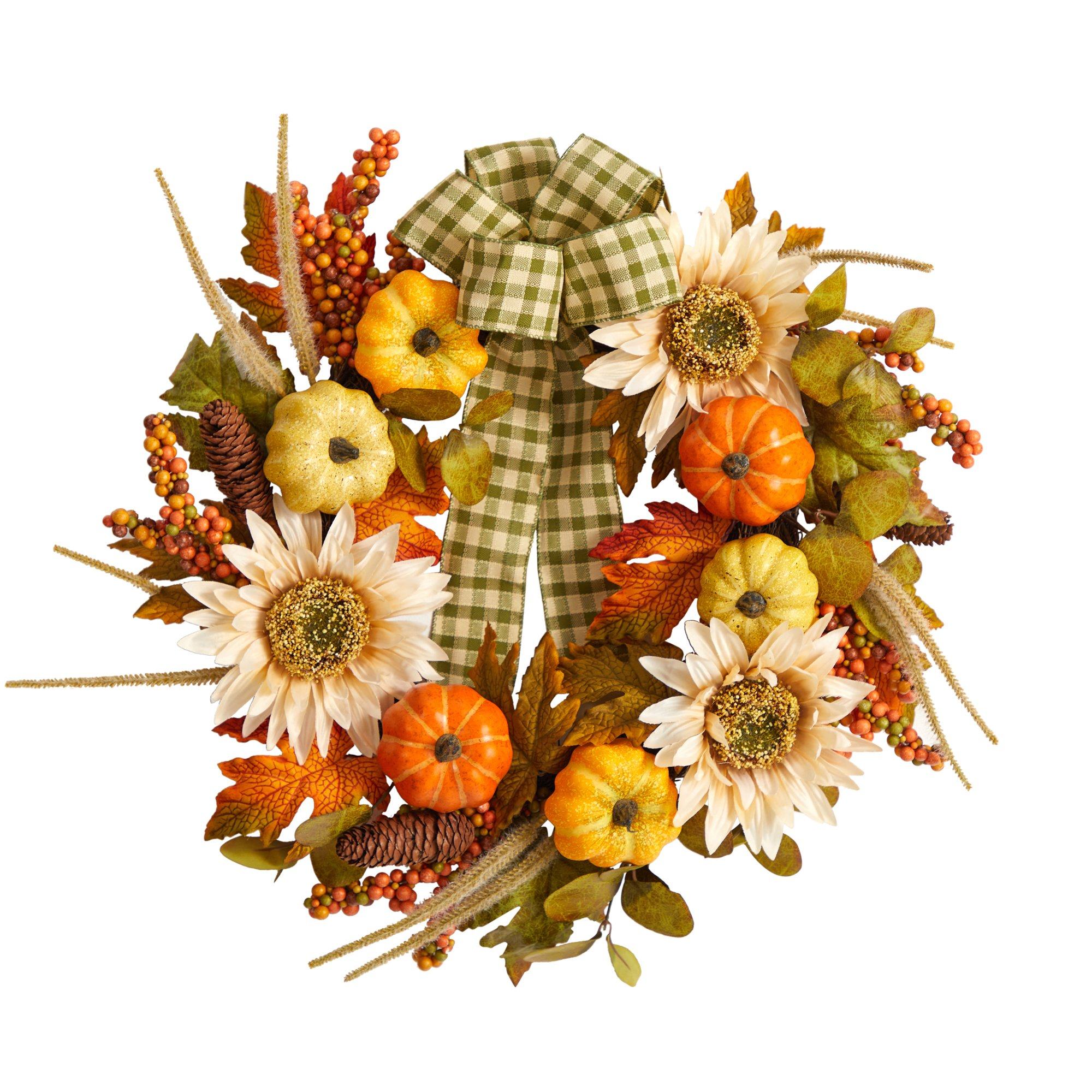Shop For 24” Fall Pumpkin, Sunflower Artificial Autumn Wreath