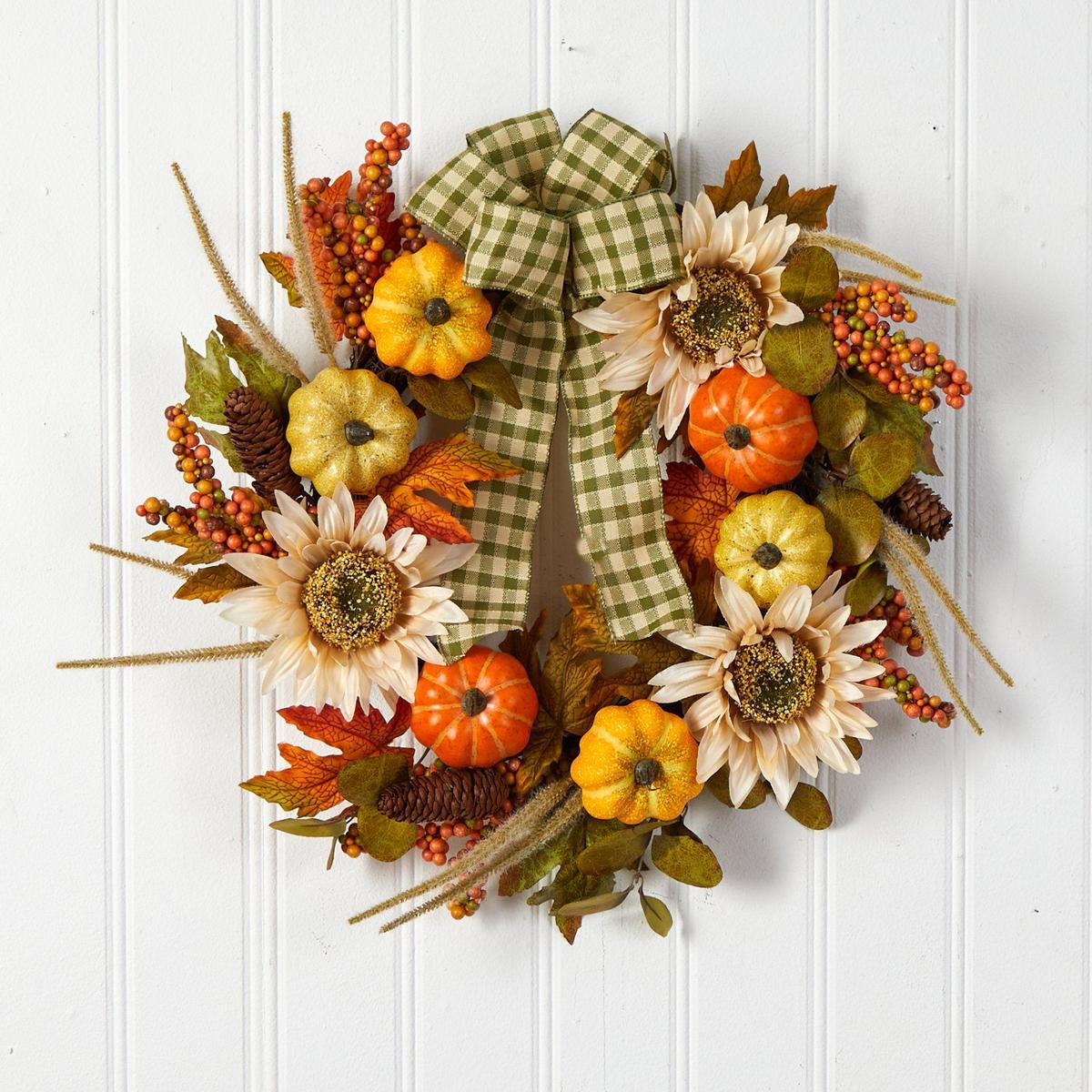 Shop For 24” Fall Pumpkin, Sunflower Artificial Autumn Wreath