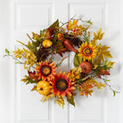 Shop For 24” Fall Sunflower, Pumpkin, Gourds, Pinecone and Berries Wreath