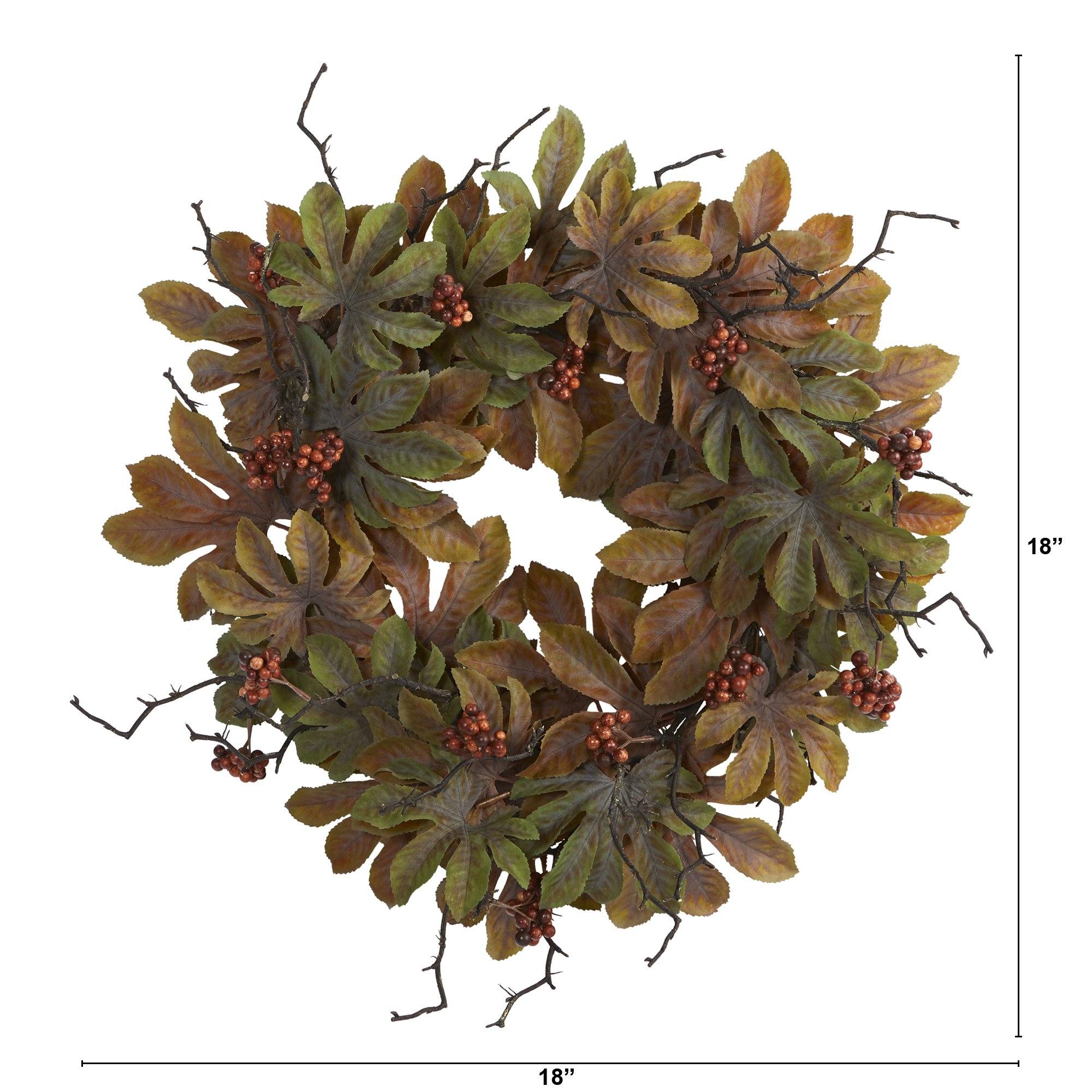 Shop For 24” Fatsia with Berries Autumn Artificial Wreath