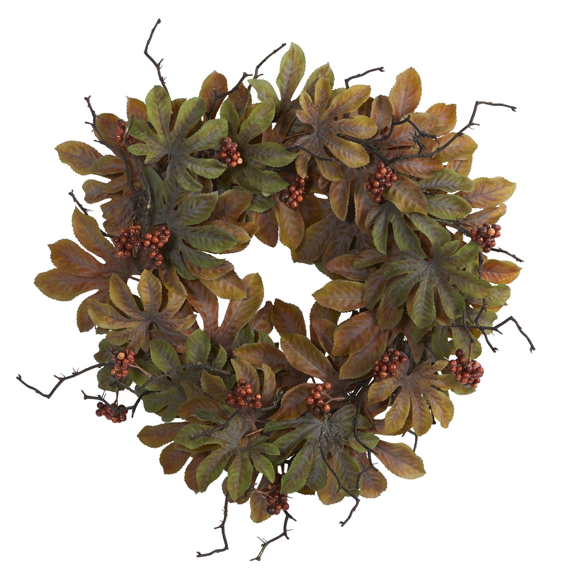 Shop For 24” Fatsia with Berries Autumn Artificial Wreath