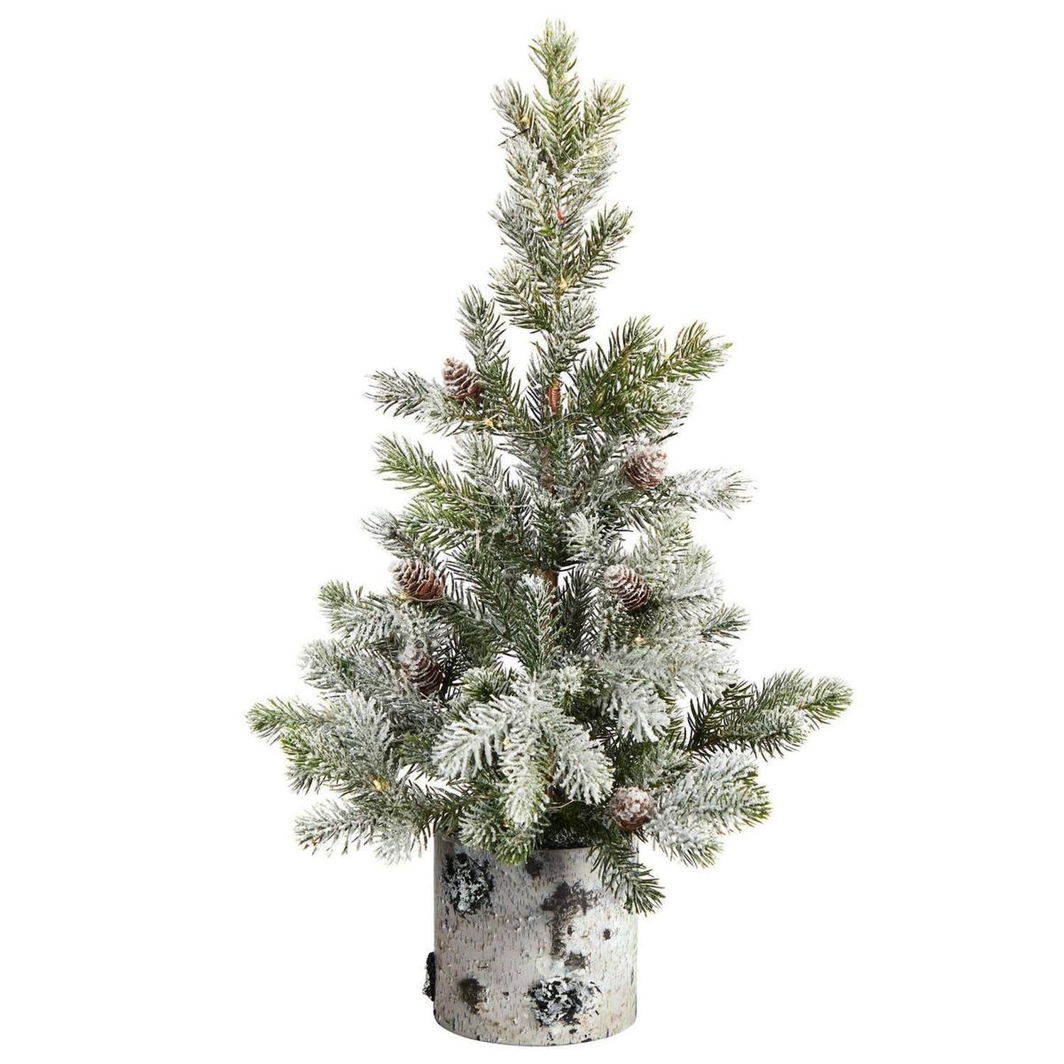 Shop For 24” Flocked Artificial Christmas Tree in Decorative Birch Bark Planter