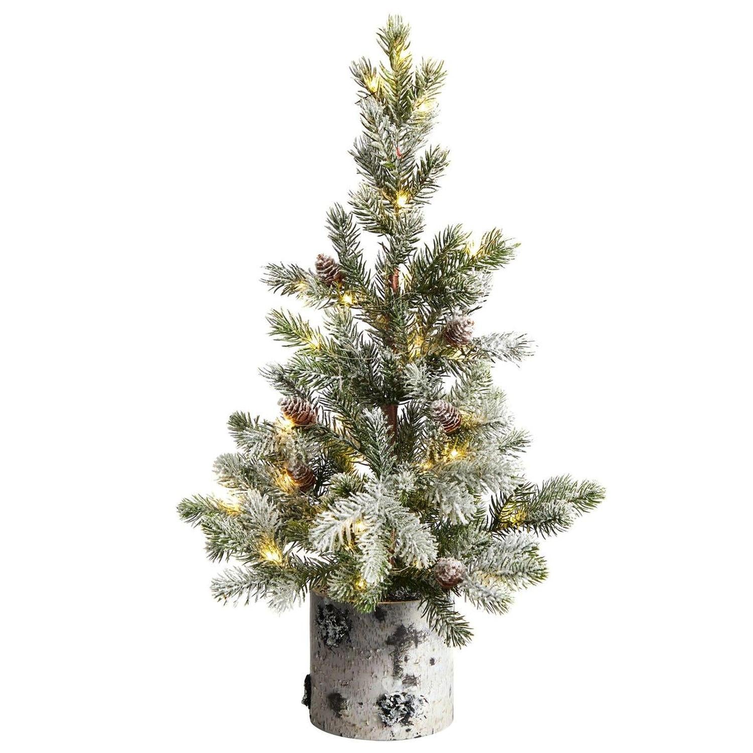 Shop For 24” Flocked Artificial Christmas Tree in Decorative Birch Bark Planter