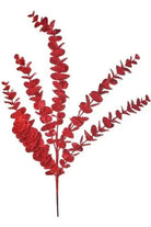 Shop For 24" Glitter Eucalyptus Leaf Spray: Red