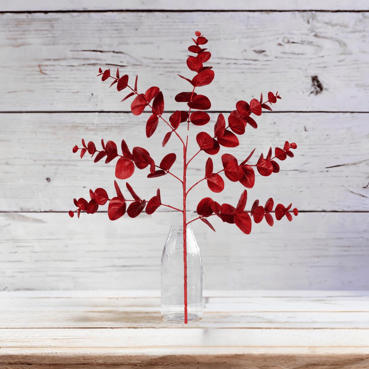 Shop For 24" Glitter Eucalyptus Spray: Red
