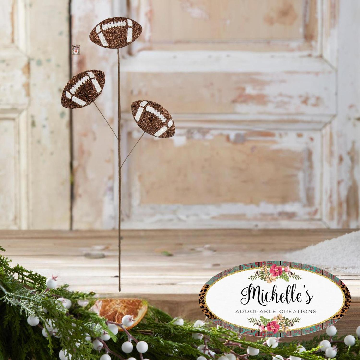 24" Glitter Football Floral Spray: Brown