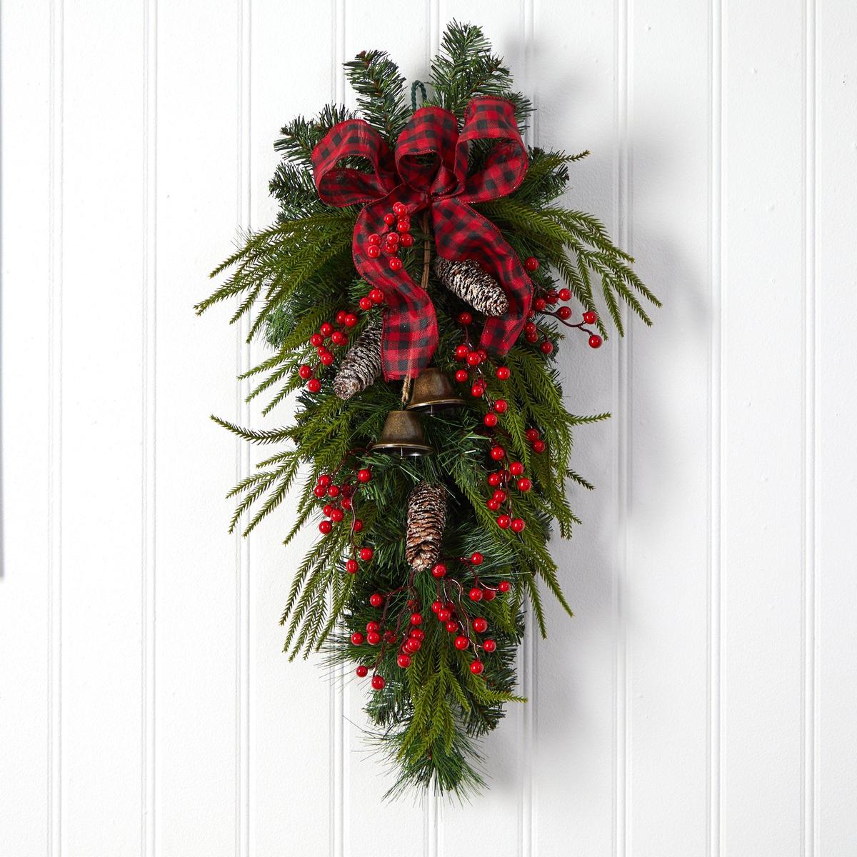 Shop For 24” Holiday Christmas Pine Cones, Berry and Bells Wreath