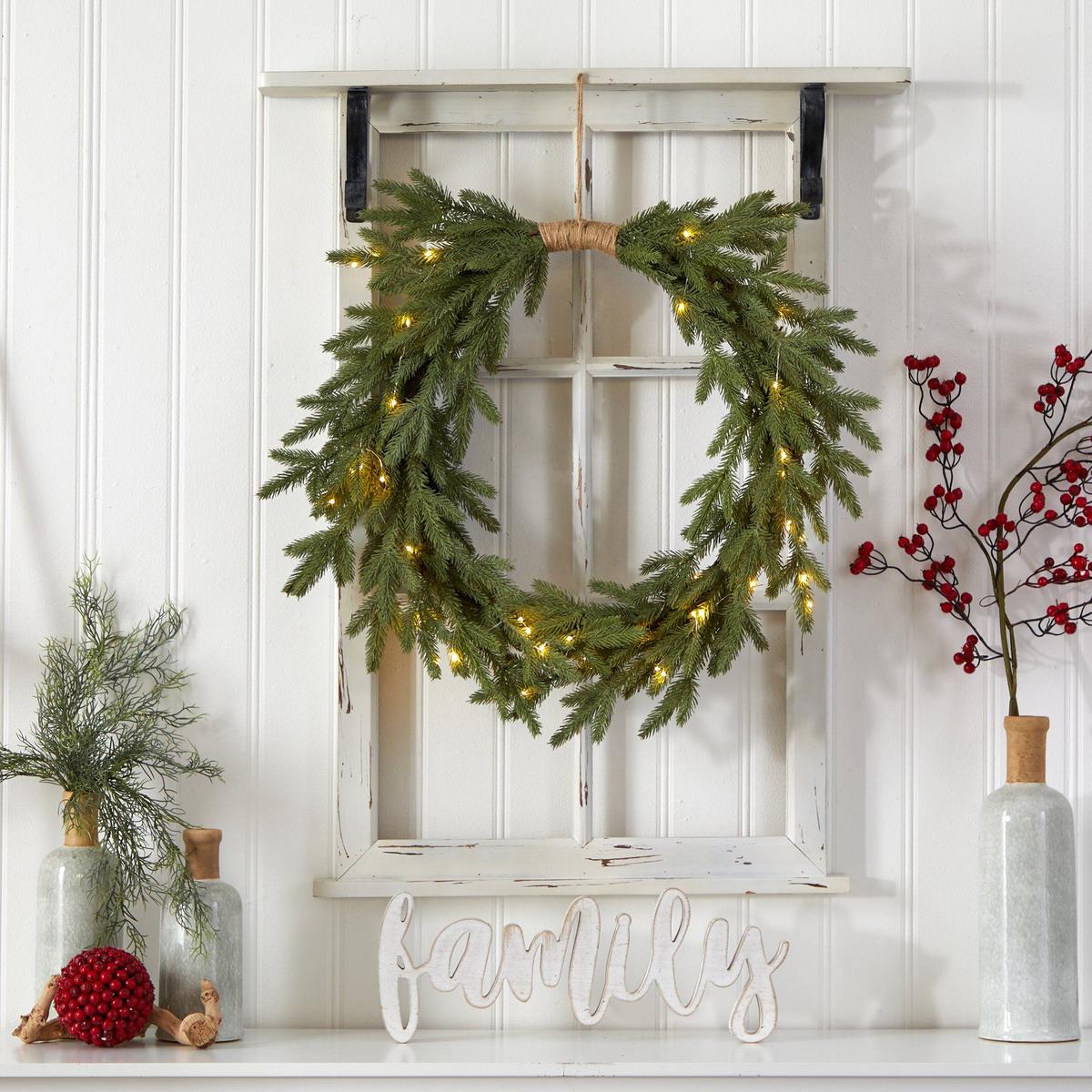 Shop For 24" Holiday Christmas Pre - Lit Cascading Pine Wreath