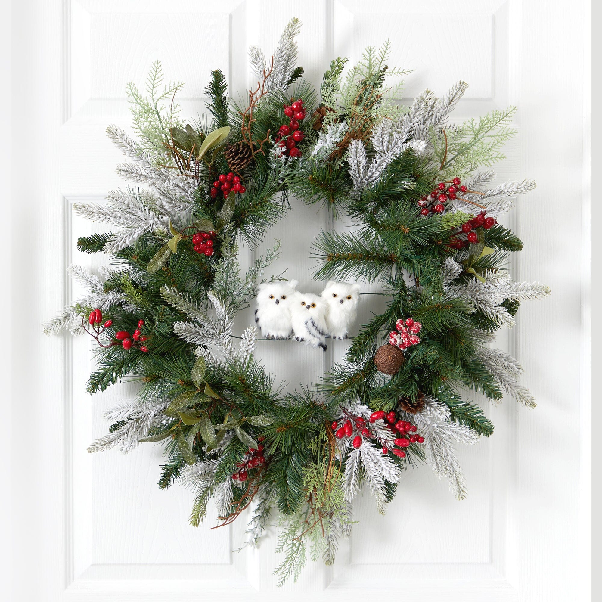 Shop For 24” Holiday Winter Owl Family Pinecone Berry Christmas Artificial Wreath