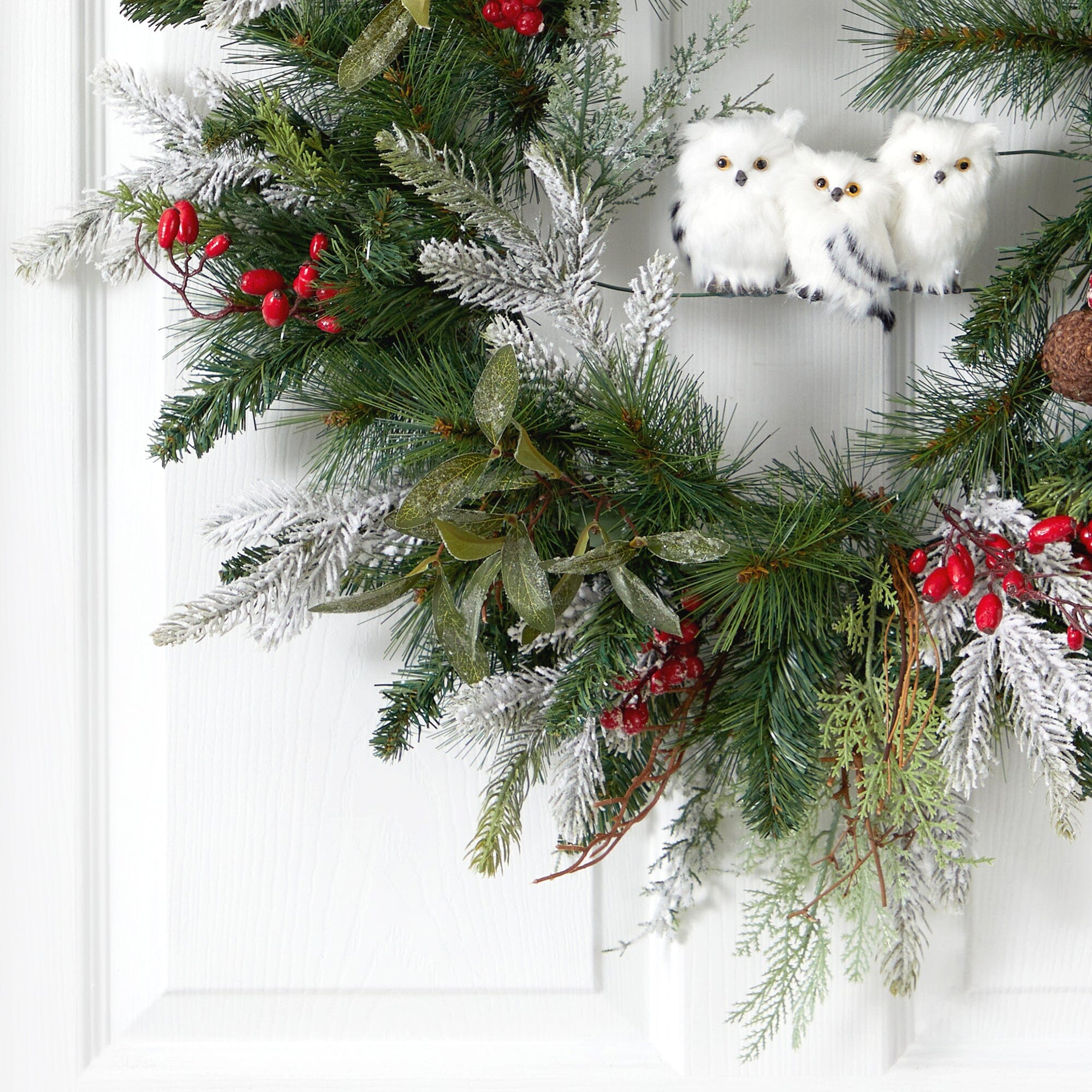 Shop For 24” Holiday Winter Owl Family Pinecone Berry Christmas Artificial Wreath