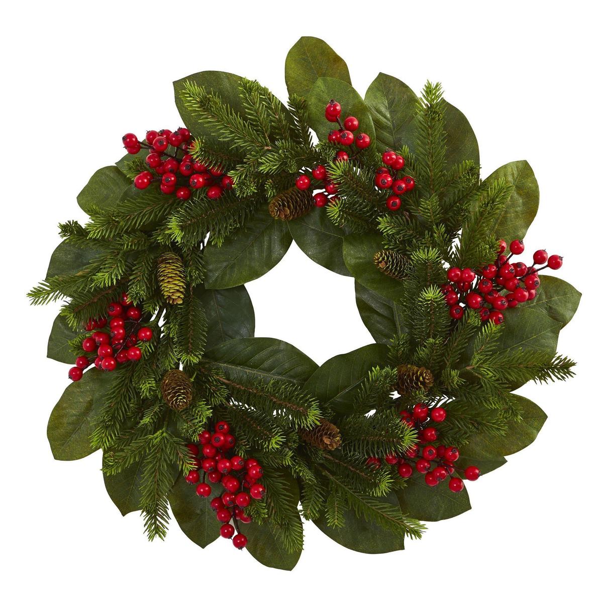 Shop For 24” Magnolia Leaf, Berry and Pine Artificial Wreath