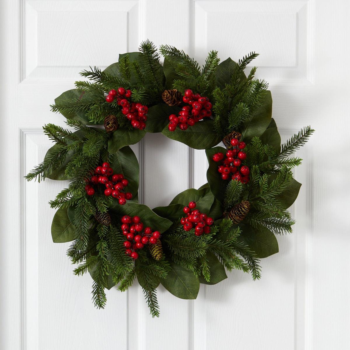Shop For 24” Magnolia Leaf, Berry and Pine Artificial Wreath