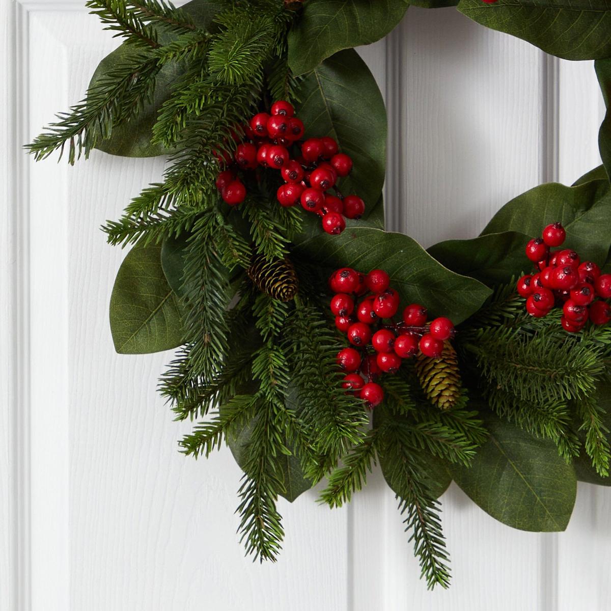 Shop For 24” Magnolia Leaf, Berry and Pine Artificial Wreath
