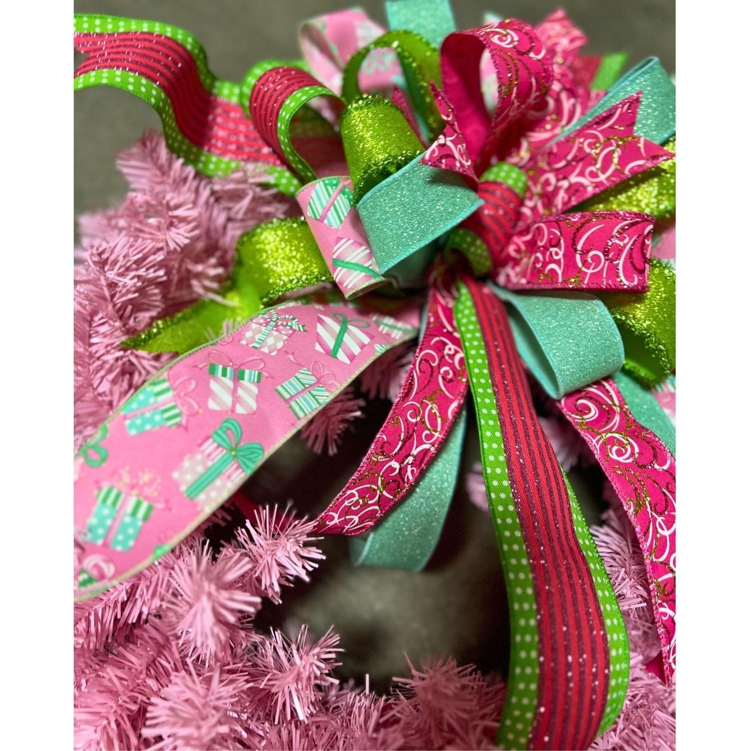 24" Pine Wreath With Bow: Pink