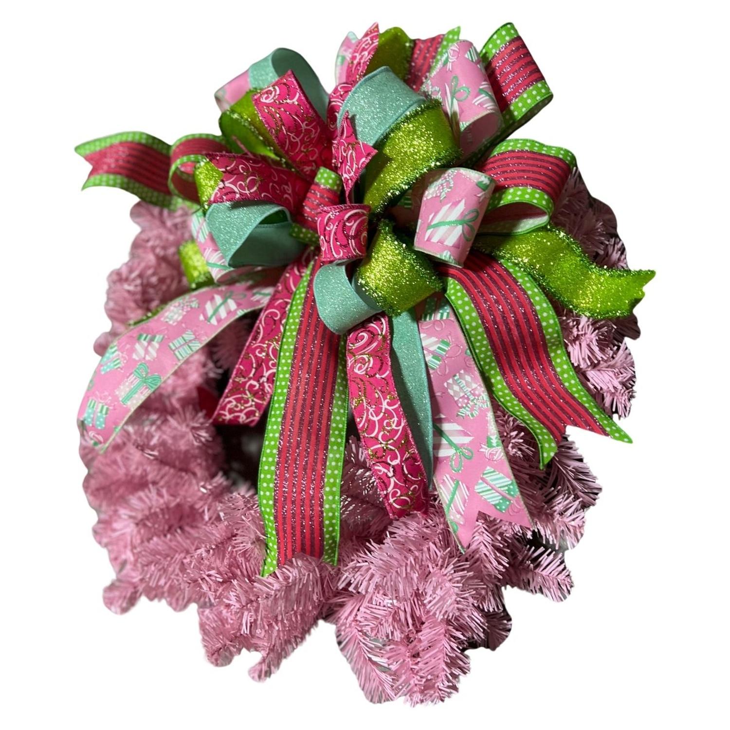 24" Pine Wreath With Bow: Pink