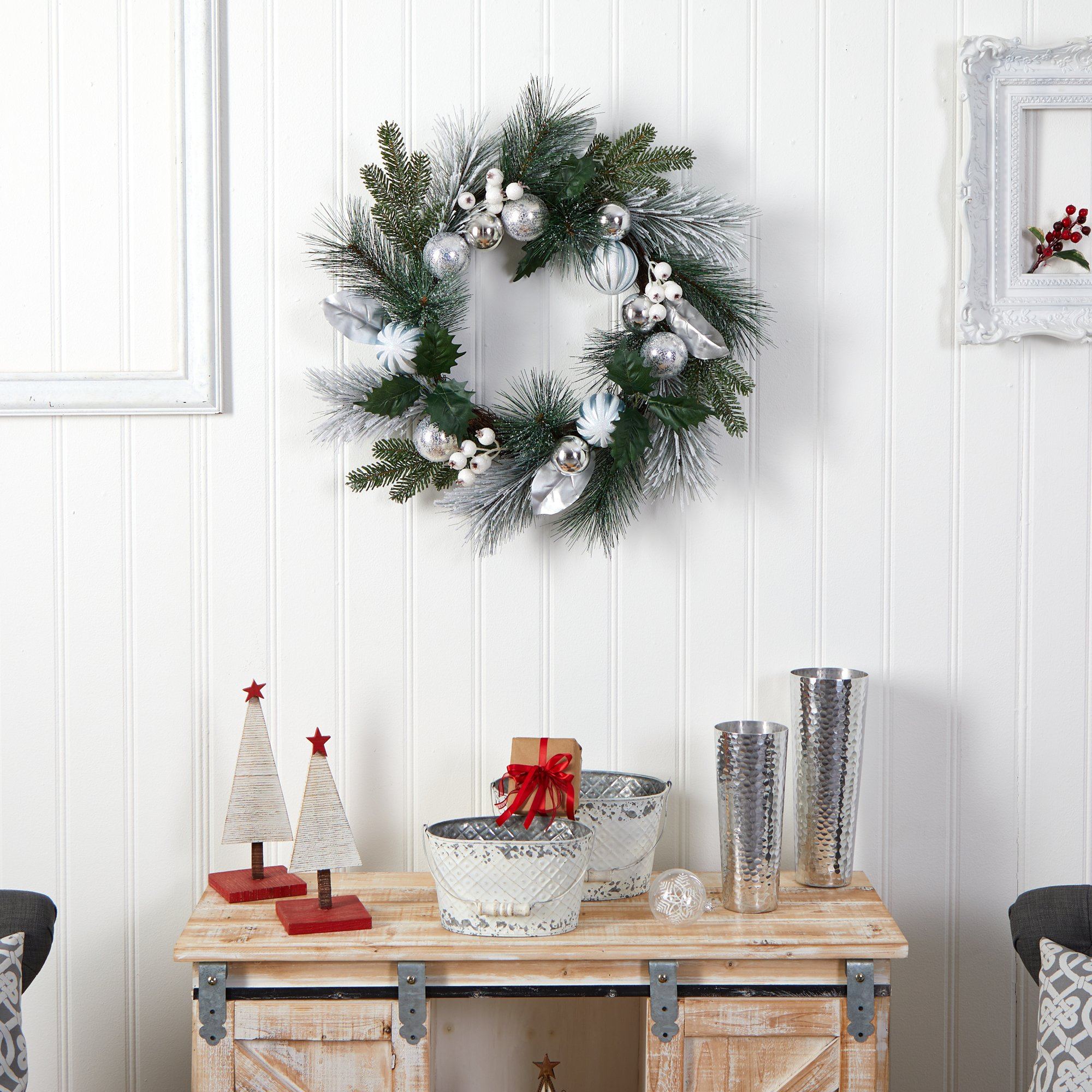 Shop For 24” Pinecones and Berries Wreath with Silver Ornaments