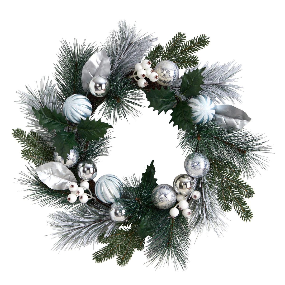 Shop For 24” Pinecones and Berries Wreath with Silver Ornaments