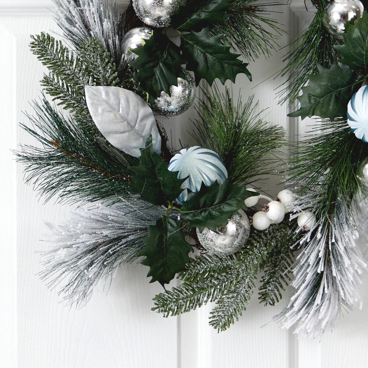 Shop For 24” Pinecones and Berries Wreath with Silver Ornaments