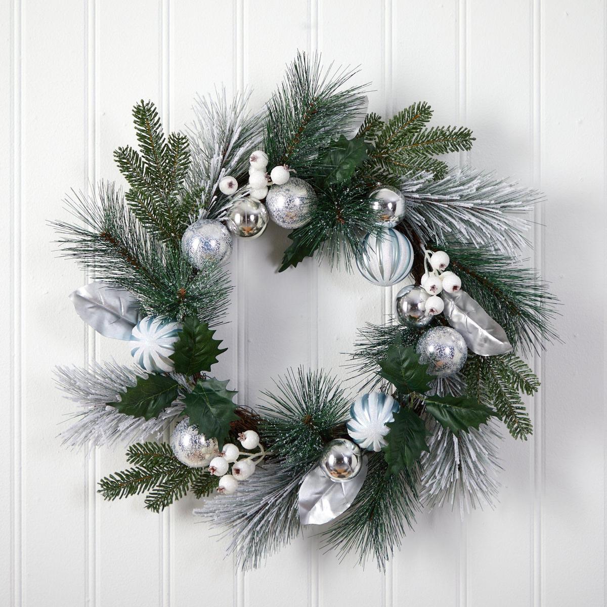 Shop For 24” Pinecones and Berries Wreath with Silver Ornaments