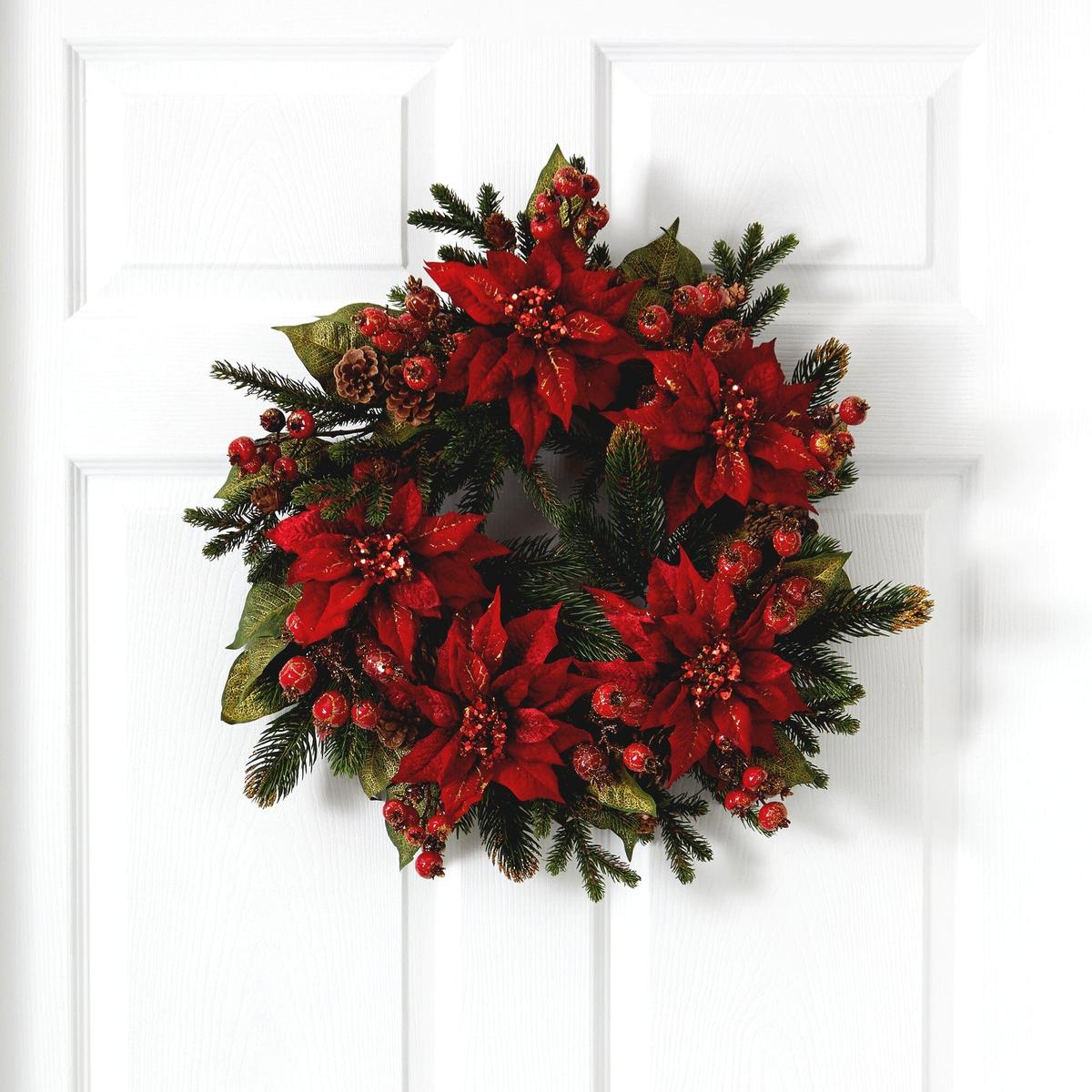 Shop For 24" Poinsettia & Berry Artificial Wreath