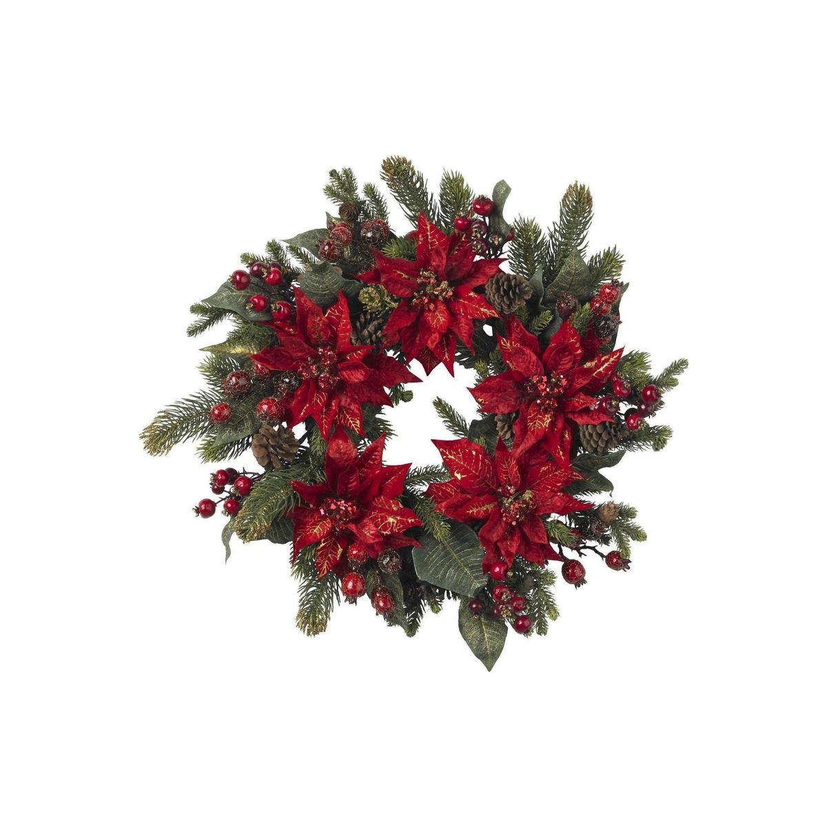 Shop For 24" Poinsettia & Berry Artificial Wreath